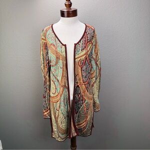 Peruvian Connection multicolor paisley Zip Up pima cotton cardigan sweater Sz L